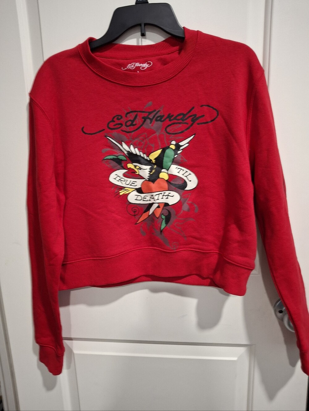 Ed Hardy Red(cherry) Tattoo-Style Sweatshirt Large with Multicolor Graphic NWT